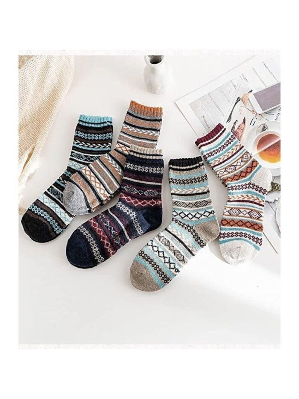 𝅺5 Pairs Luxury Wool Soft Socks Warm Winter Fall Womens Thick Cozy Knit NWT